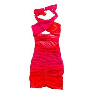 Bright neon orange and pink party dress